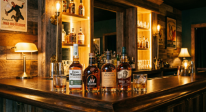 Best whiskeys under ₦50,000 in Nigeria displayed on wooden bar with glasses