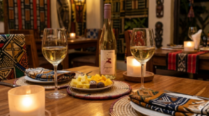 Top wines for romantic dates Nigeria – Chateau Vartely Muscat White with romantic dinner setup